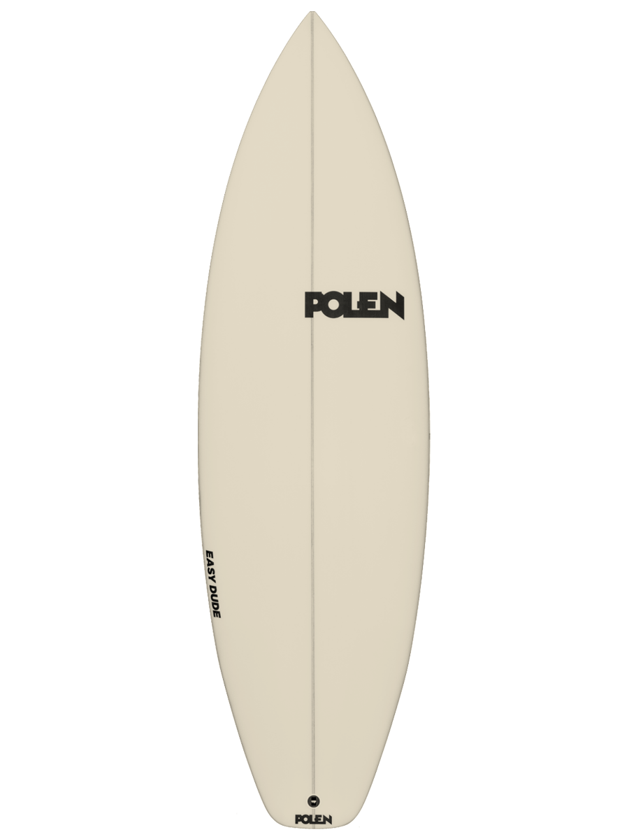 All around Shortboard shaped with sustainable Polyola Eco-Foam by Polen, Model: Easy Dude, front view no rail-spray